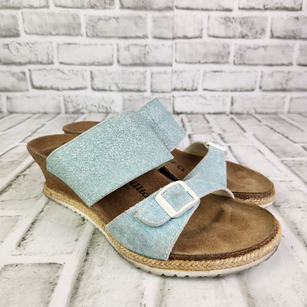 Papillio Birkenstock Della Women's US 9-9.5 EU 40 Light Blue Denim Wedge Sandals